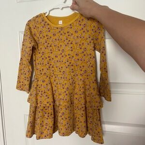 Tea Collection Mustard Floral Tiered Dress